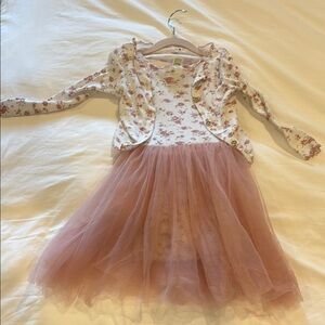 Petite Hailey Floral Pink dress w cardigan